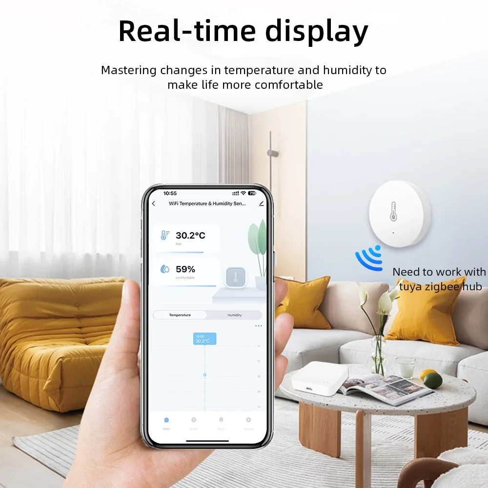 Tuya ZigBee Mini Temperatuur-vochtigheidssensor Smart Home Remote Monitor Werkt met Gateway Alexa Google Home Voice App Control