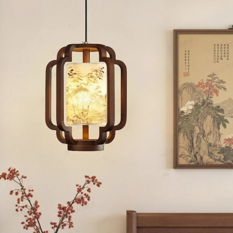 القرون الوسطى الجمالية النسيج السرير قلادة أضواء LED غرفة نوم دراسة زن غرفة الشاي مدخل منصة مشروبات خشبية الرجعية مصابيح معلقة