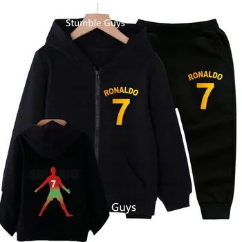 Fashion Ronaldo- CR7 Hoodie Kids Clothes Football Star Trucksuit Boys Jersey Zipper Sweatshirt Girls Long Sleeve Casual Tops Set