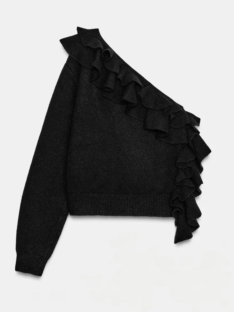 Slim Fit Assimétrico oulder Design Top de Malha Feminino Faion Nova Chegada Or Sle Europeu Sle Exclusivo Online