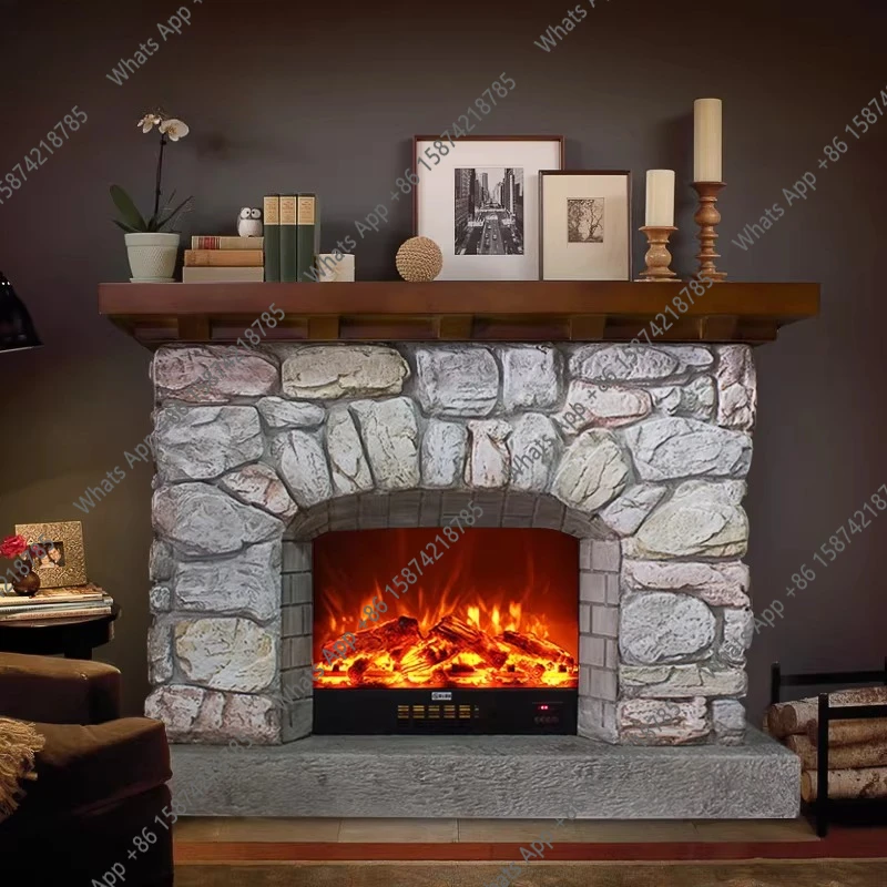 European Vintage Mantel American Light Luxury Imitation Stone Mantel Decoration Heating Core TV Cabinet Background