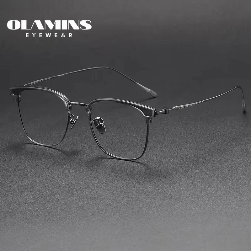 

OLAMINS​ New Arrival Pure Titanium Eyeglasses Classic Style Glasses Frame For Business Men Ready Stock Optical Frame 80897