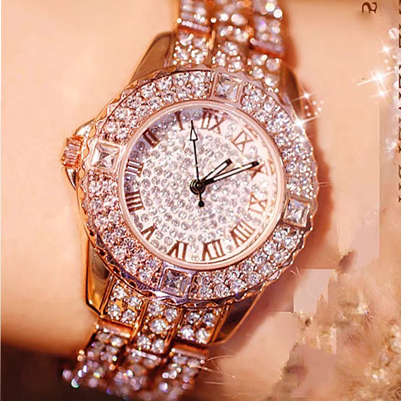 Women Luxury Mechanical Wristwatches All-Star Shiny Fine Zircon Quartz Watch Elegant Jewels Fashion Folding Wrist Watches Buckle