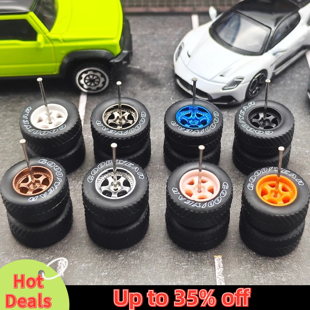 1/64 Model Car Wheels with Rubber All Terrain Tires Work S1 Refitting Parts for Off-road Vehicle HotWheels D: 17mm 1 Set