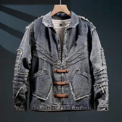 Streetwear American Vintage Loose Jacket Personalized Splicing Raw Edge Men's Denim Top Large Mouth Generation Men's Jacket