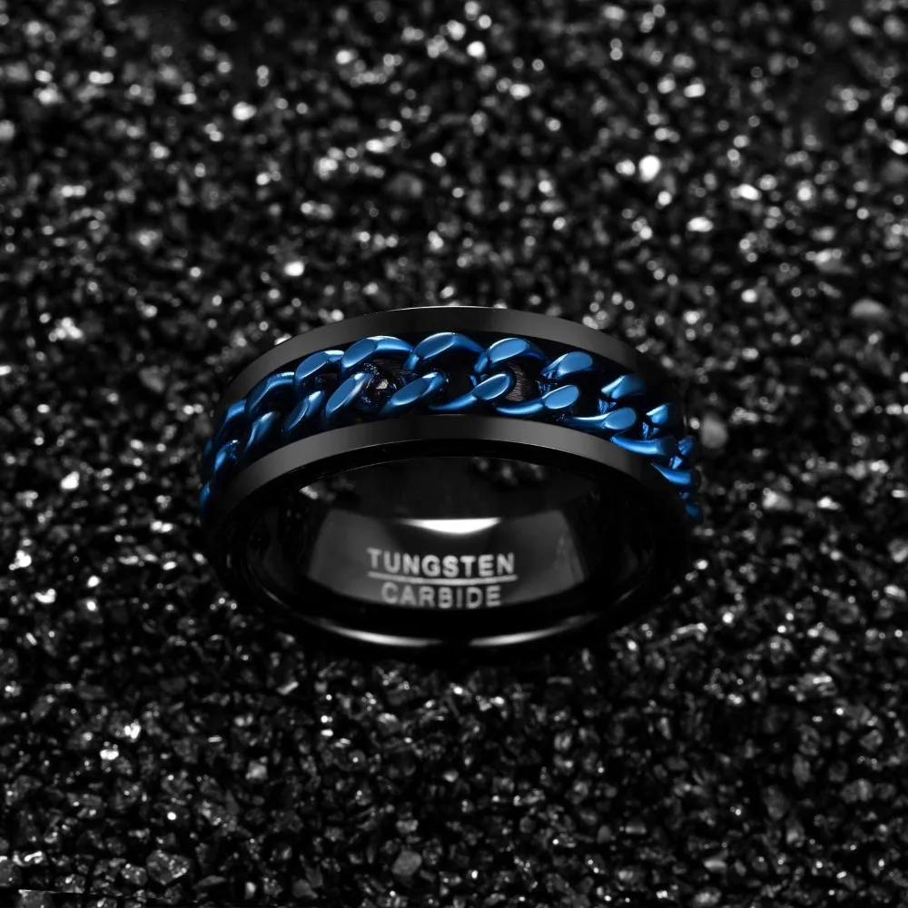 Somen 8mm Tungsten Carbide Chain Spinner Ring For Men Rotating Anxiety Fidget Rings Engagement Party Jewelry Gifts Bague Homme