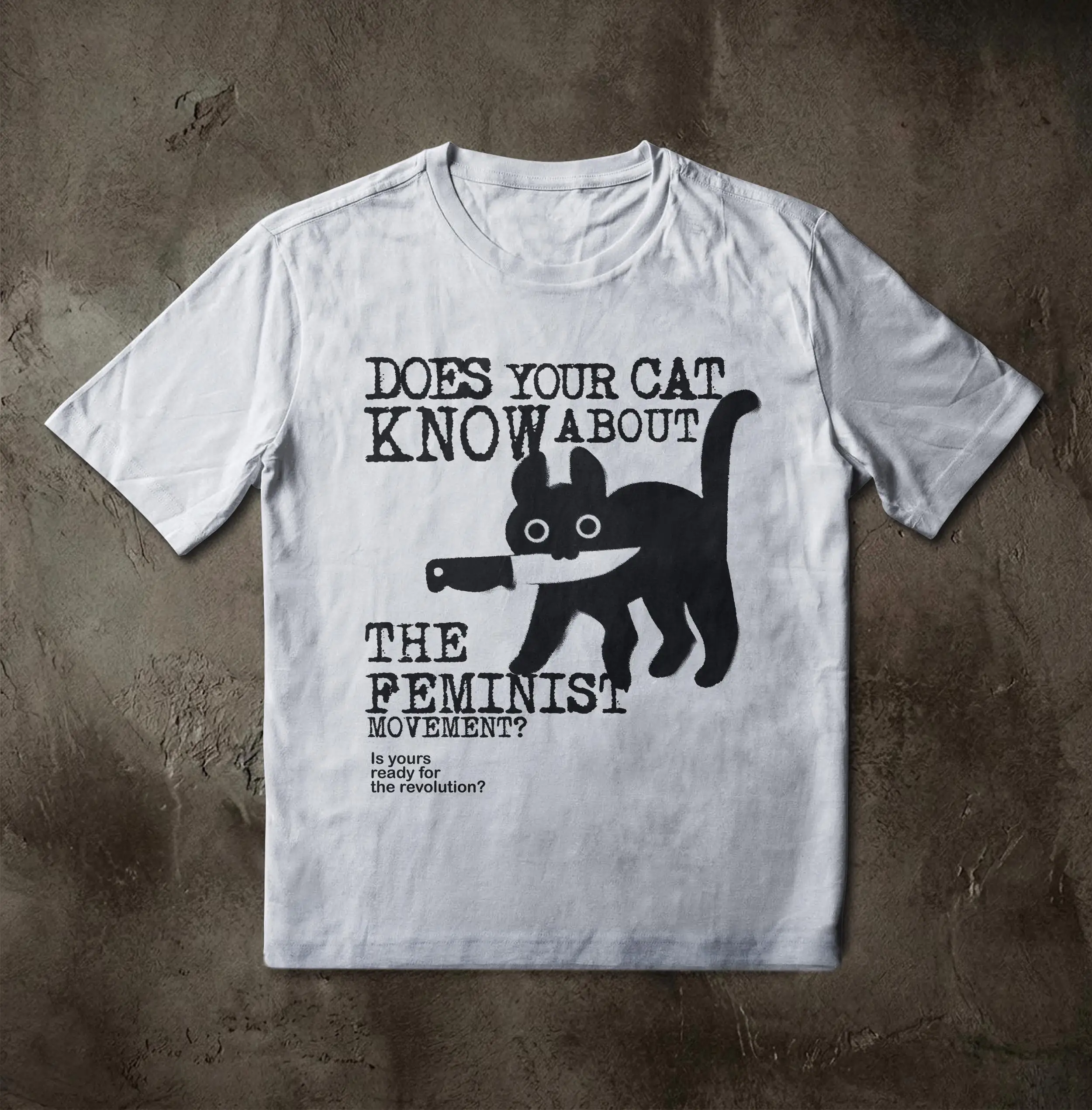 Does Your Cat Know about The Feminist Movement? T-shirt, Cat Feminist Shirt Men's and Women's Casual Fashion Short Sleeved Shirt