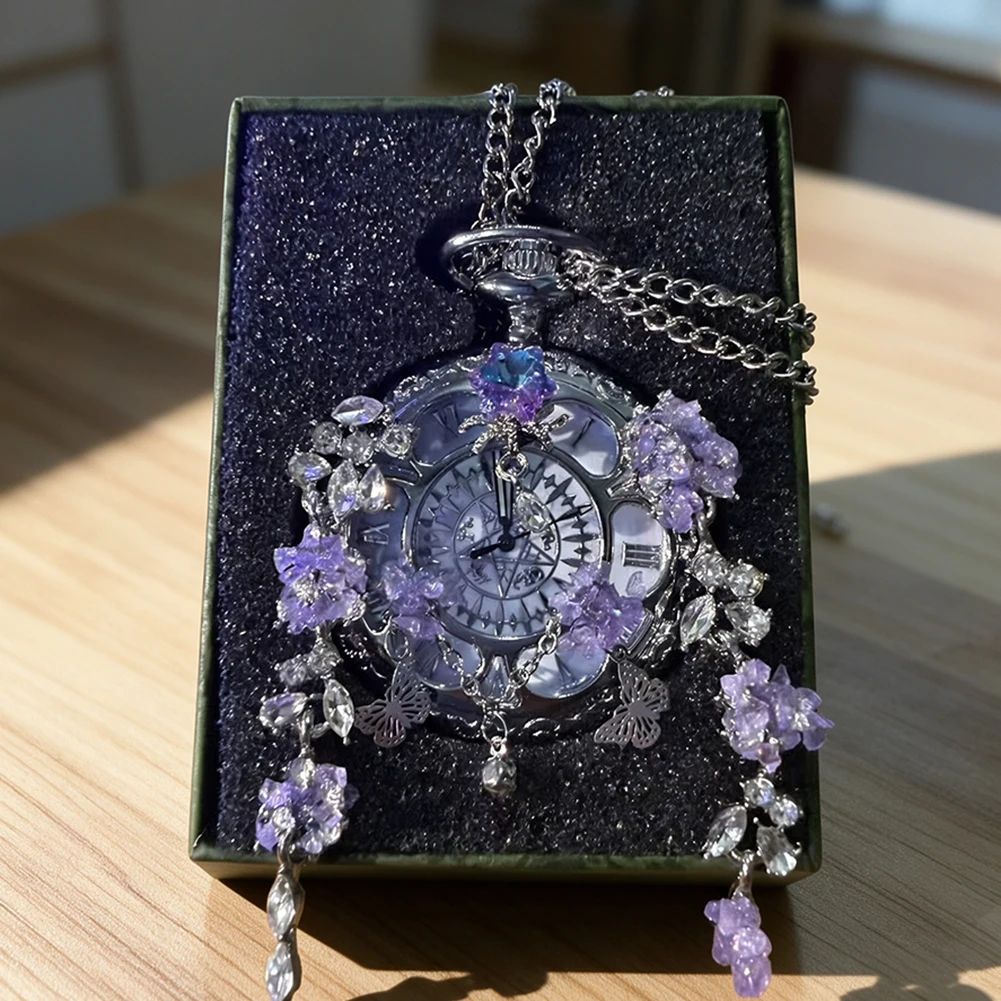 Crystals Butterflies Pocket Watches Vintage Gothic Pocket Watch Necklace Exquisite Gothic Design Thoughtful Gift For Birthdays