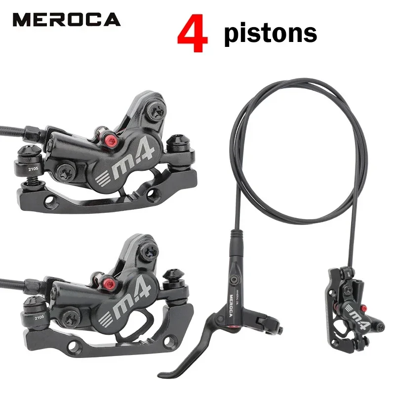 MEROCA  hydraulic 4 piston bicycle brake caliper Front-800mm Rear-1400mm MTB bicycle Hydraulic 160mm Disc Brake