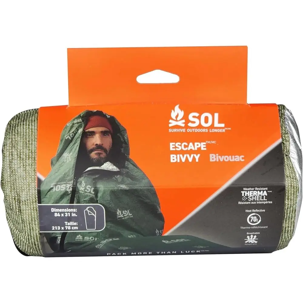 

Water-Resistant Survival Bivvy with Hood - Reflects 70% Heat - Durable, Breathable Winter Camping Gear - Green