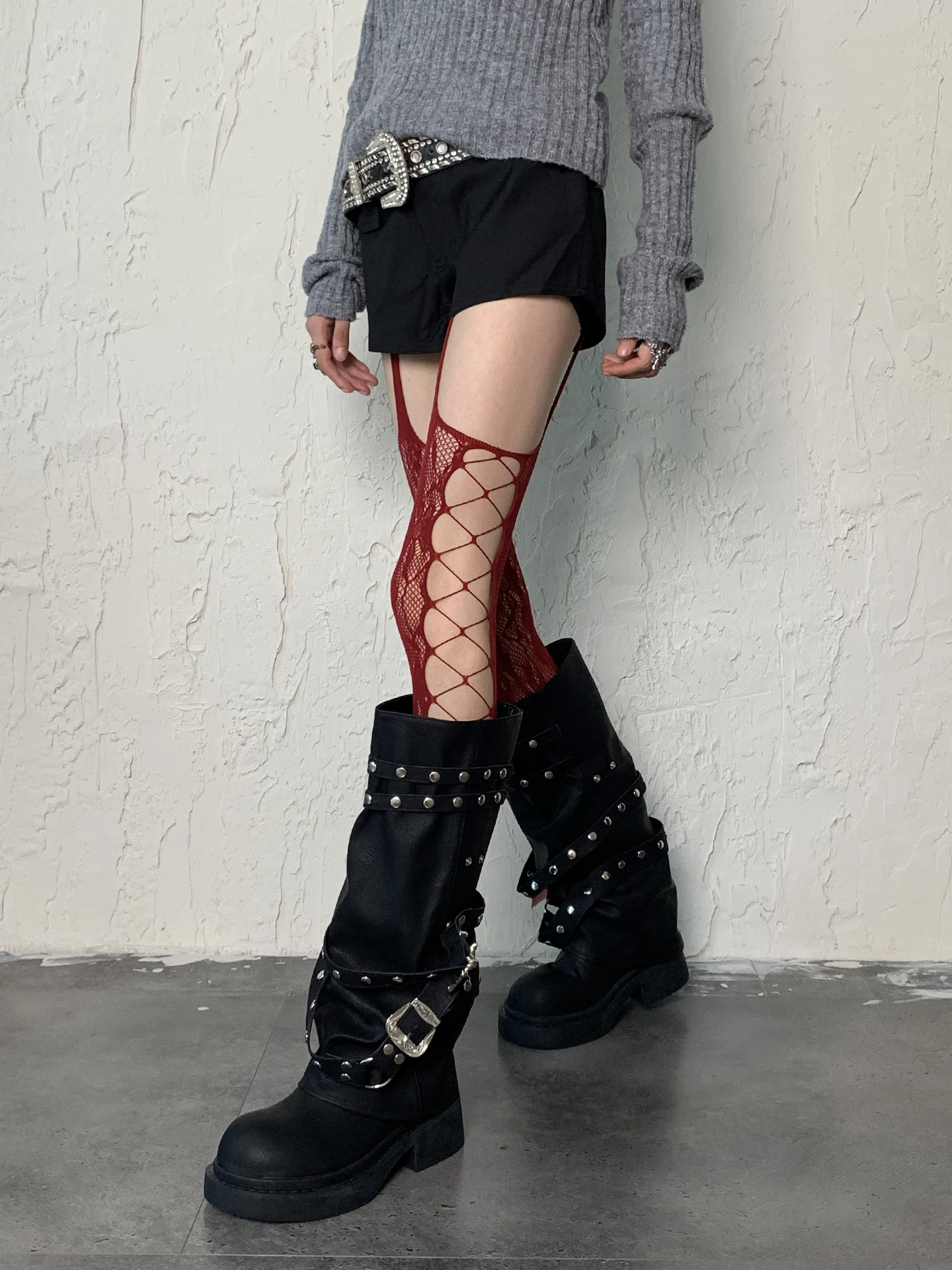 Y2K Subculture Japanese Lolita Style Pantyhose Wine Red Camisole Floral Fishnet Hollow Out Leggings Hot Girl Sexy Women's Socks