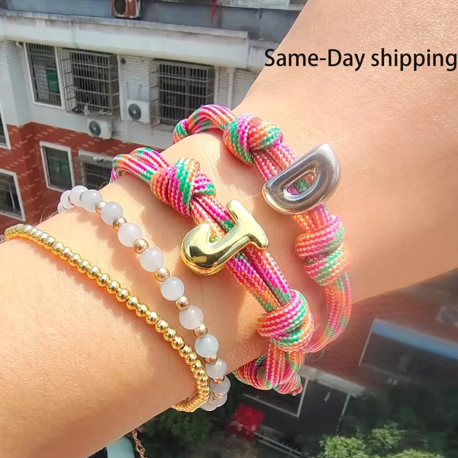 Initial Bubble Bracelet DIY Handmade Braided String Letter Bracelet Women Charm Sweet Colorful Beaded Personalized Jewelry Gift