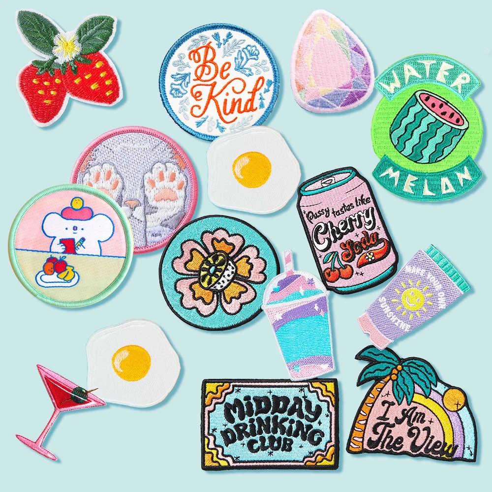 Strawberry Watermelon Fried Egg Patches Iron On Embroidered Patches For Clothing Patches On Clothes Hippie Cute Cartoon Fruit