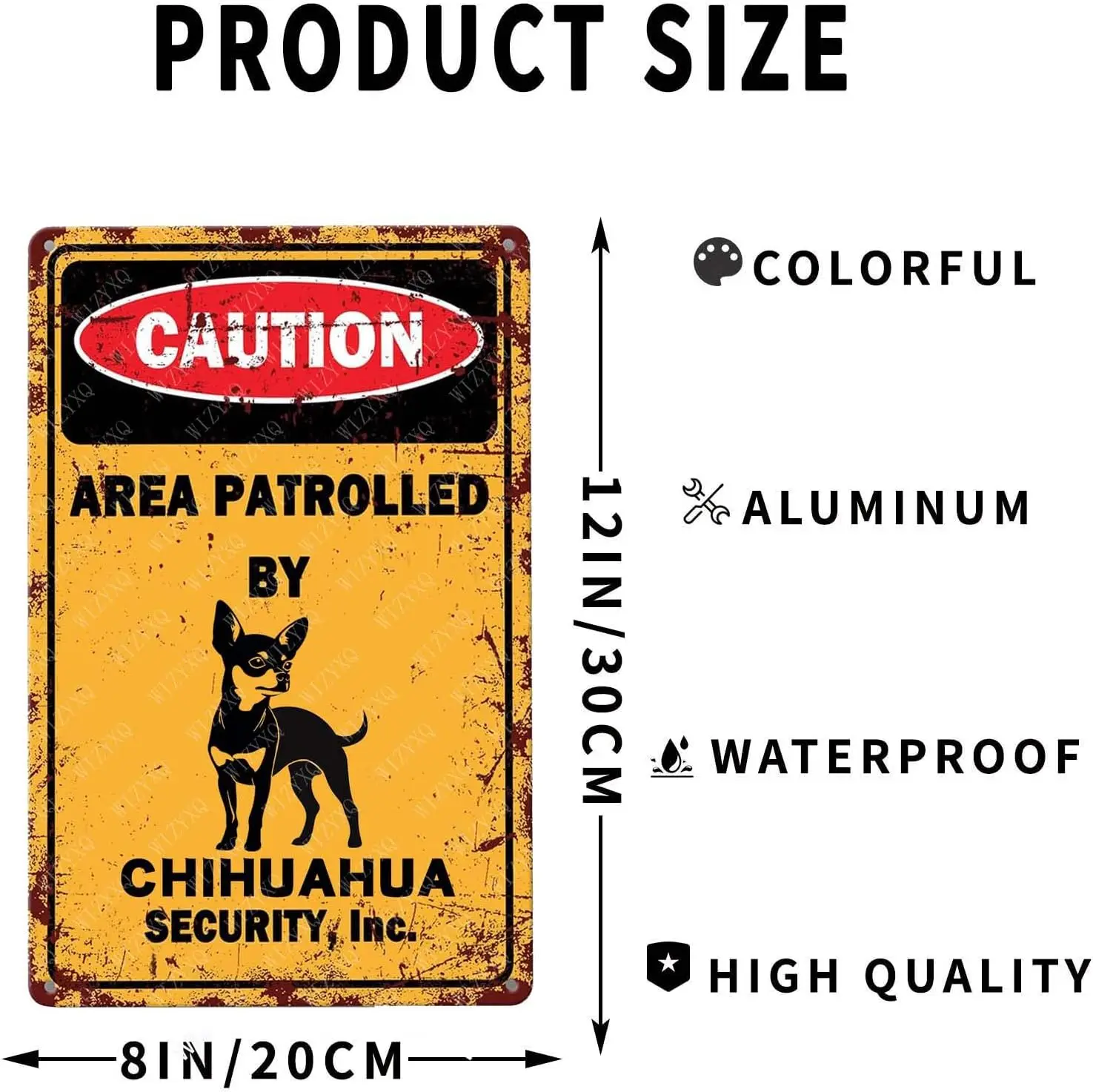 Metal Signs Caution Area Patrolled By Chihuahua Security Inc Sign Vintage Aluminum Tin Sign for Home Bar Living Room Garden Yard