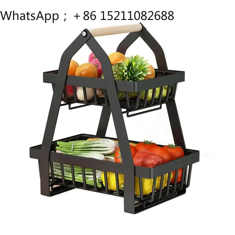 LLY kitchen vegetable rack countertop two-layer storage basket for fruit, vegetable and fruit rack portable fruit basket