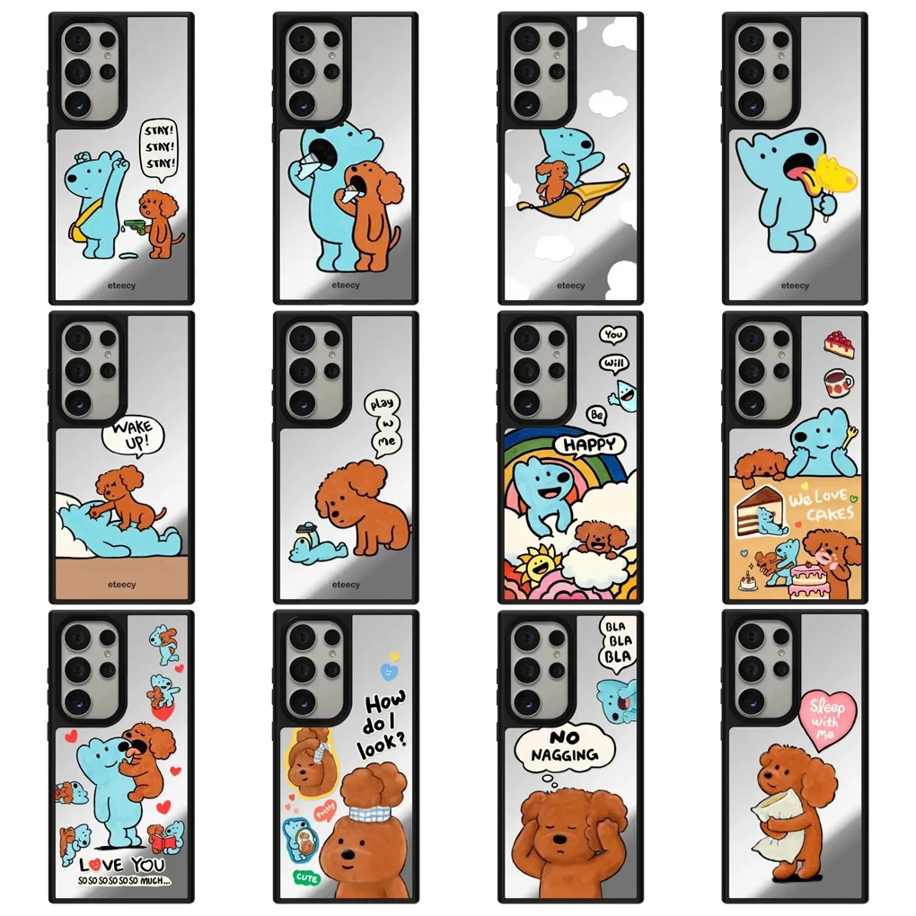 

Blue Brown Bear Imprinted Letters Mirror Surface Case for Galaxy S23 S24 S25 Ultra Plus S25U S25+ Shell with MagSafe