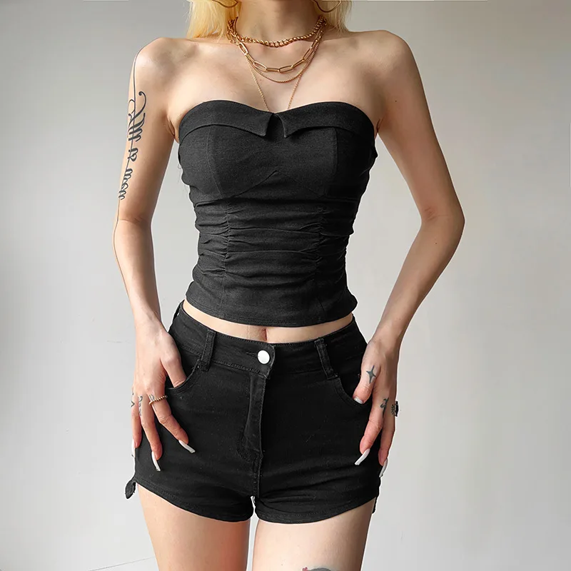 

Стиль Европы и США, модное новое летнее женское платье на груди, короткий сплошной цвет, тонкий сексуальный маленький жилет с открытой спиной