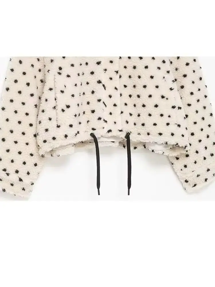 HH Donna Moda invernale Dolcevita Maniche lunghe Coulisse Decorazione Cerniera Polare a pois Giacca casual femminile