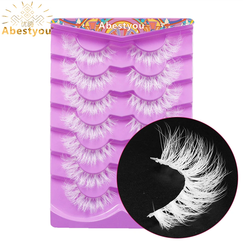 Abestyou 5d Luxury White Lash Packaging Boxes Plastic Clear Band Full Strip Fluffy Colored Mink Eyelashes Makeup Wholesale Logo