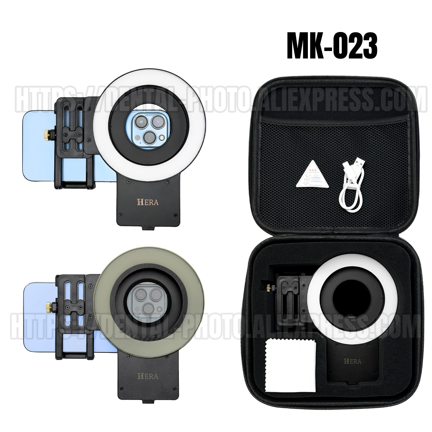 

Dental Photography Light for Mobile Phone, Adjustable Color Temperature and Brightness - 100mm Macro Lens, CPL lens and Tripod