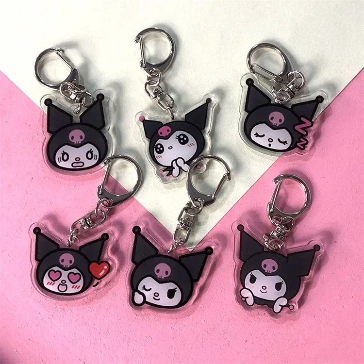 Kawaii Sanrio Kuromi Key Chain Double-sided Transparent Acrylic Girl Bag Key Pendant Emoticon Girlfriend Children Birthday Gift