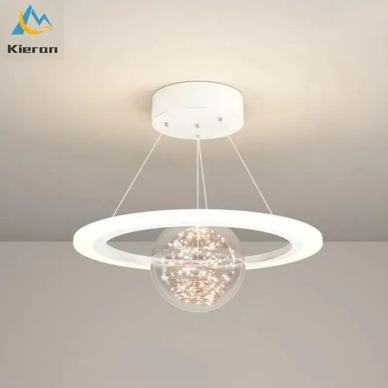 Nordic Modern Creative Saturn LED Chandelier Bedroom Study Dining Room Bedside Pendent Lamp Living Room Decorated Circular Lamps