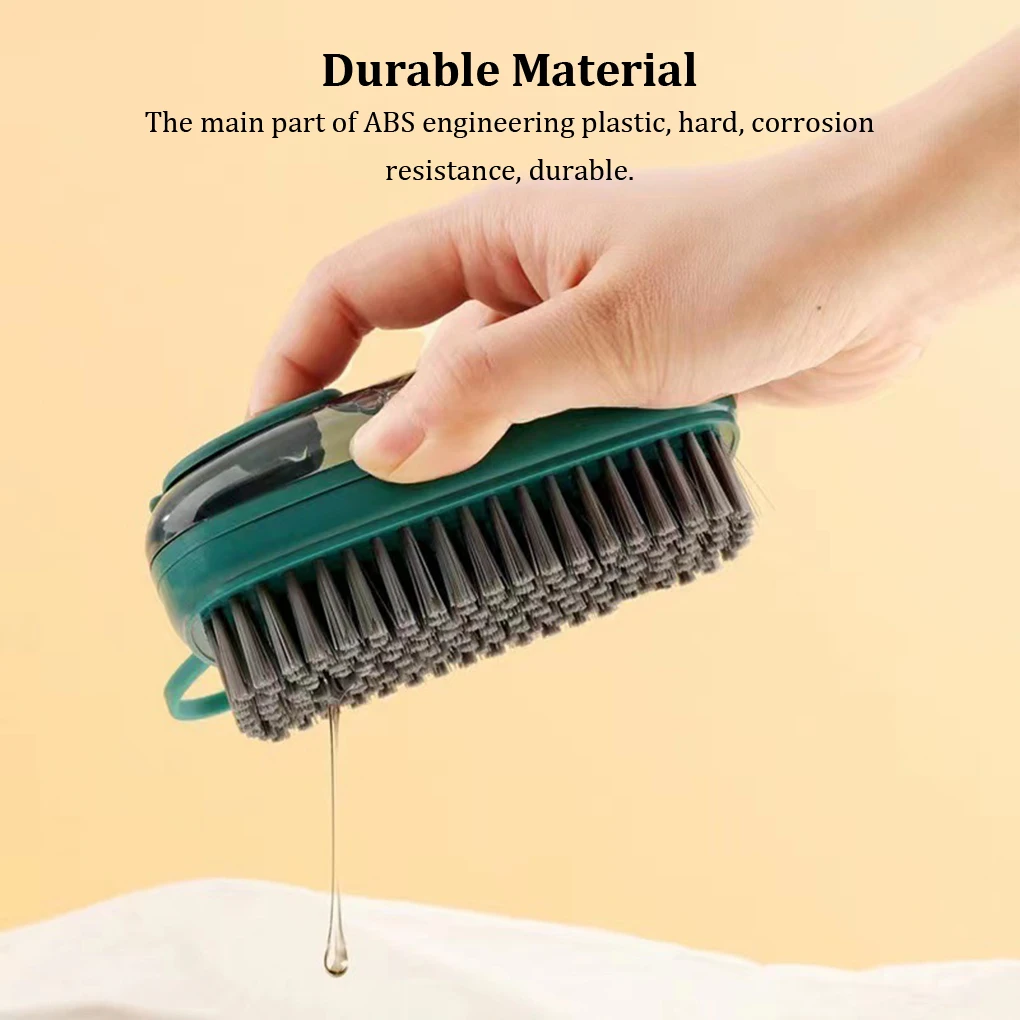 Kitchen Tools Pressing Cleaning Brush Soap Dispensing Metal Scrub Liquid Storage Tank Sponge Scrubber Dishwashing Pot Brush Tool