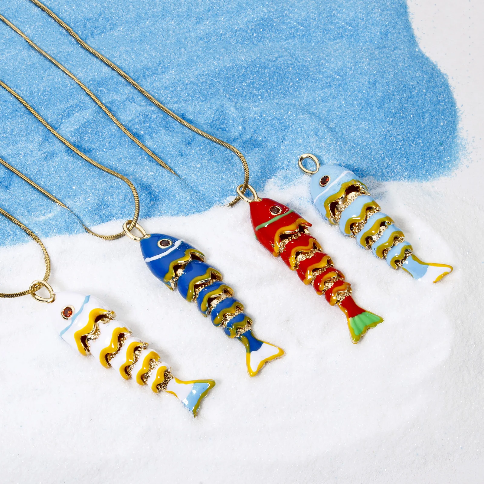 1 Piece Brass Ocean Jewelry 3D Fish Animal Movable Pendants 18K Real Gold Plated Enamel Charms For Necklace DIY 4.1cm x 1cm