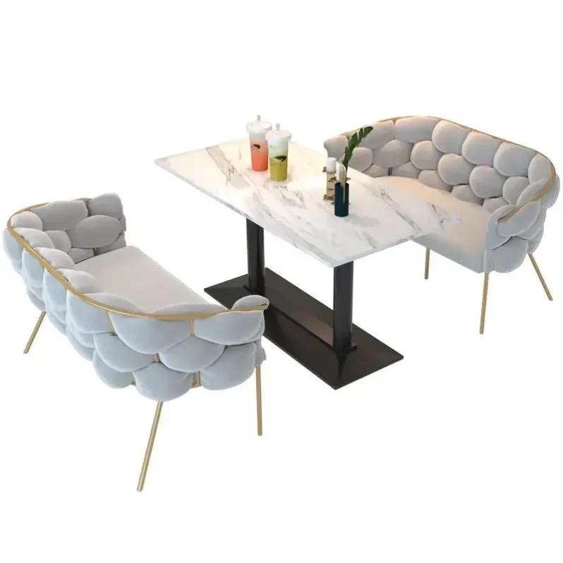 Luxury Design Restaurant Tables And Gold Velvet Dining Chairs Pink Blue Velvet Chair For Cafe And Fast Food Shop