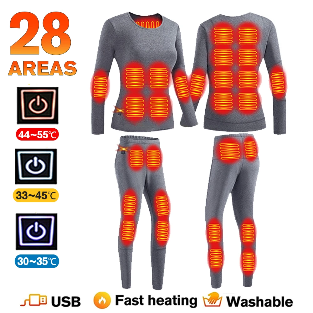 Winter Thermal Heated Jacket Men Vest Heated Underwear Men\'s Ski Suit USB Electric Heating Clothing Fleece Thermal Long Johns