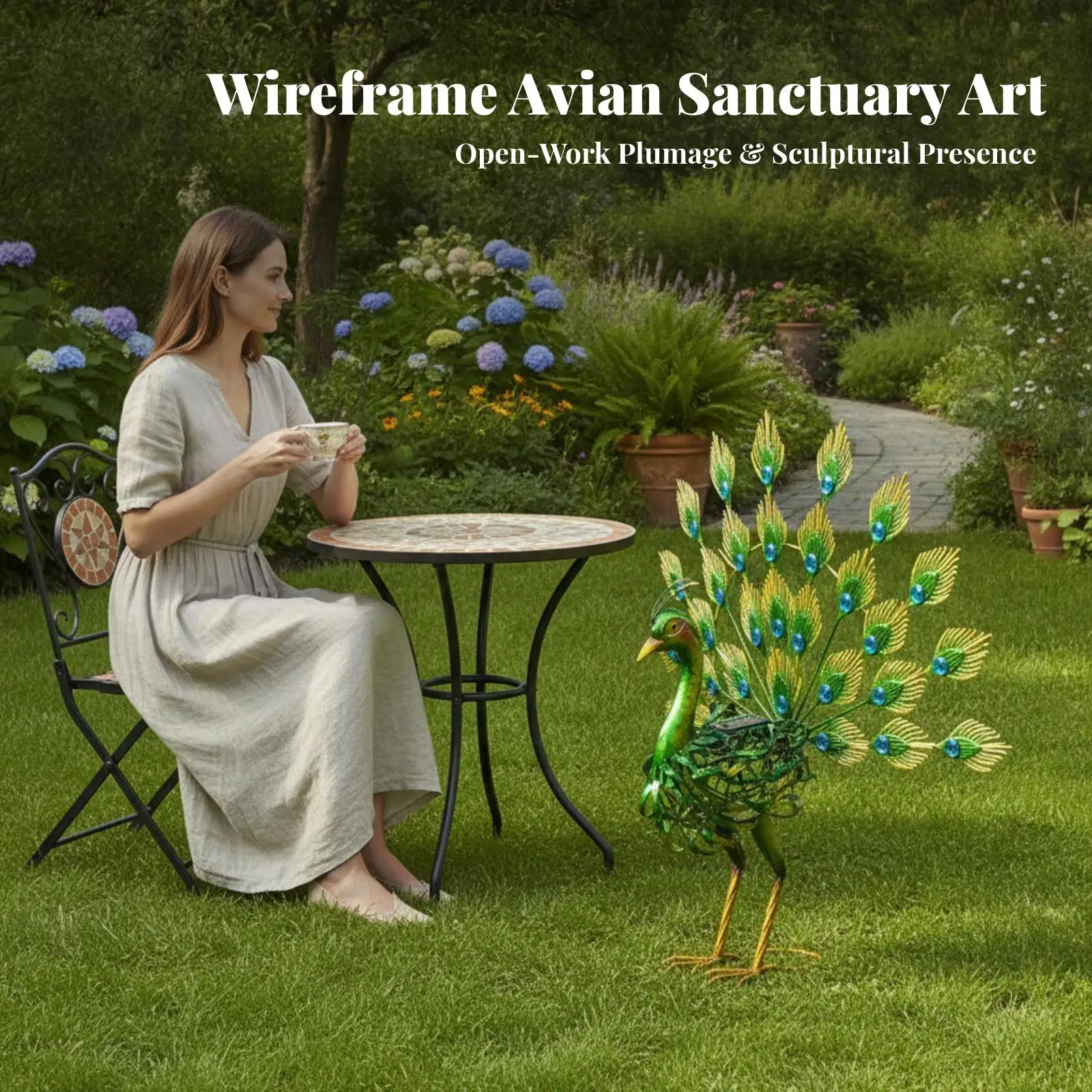 Metal Peacock Garden Statue Decorative Solar Peacock Garden Sculpture Freestanding Sturdy for Courtyard, Patio