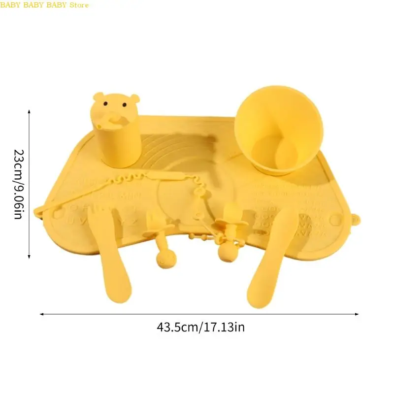 Q81A مجموعة وجبات الأطفال المصنوعة من السيليكون غير قابلة للانزلاق، أوعية أكواب أواني تصميم مفرش المائدة #6