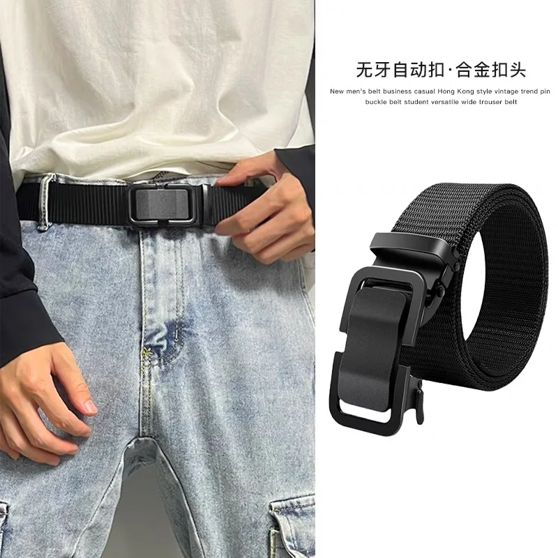 Men's Tactical Nylon Belt with Automatic Metal Buckle, Multi-purpose, Suitable for Independence Day and Father's Day Celebration