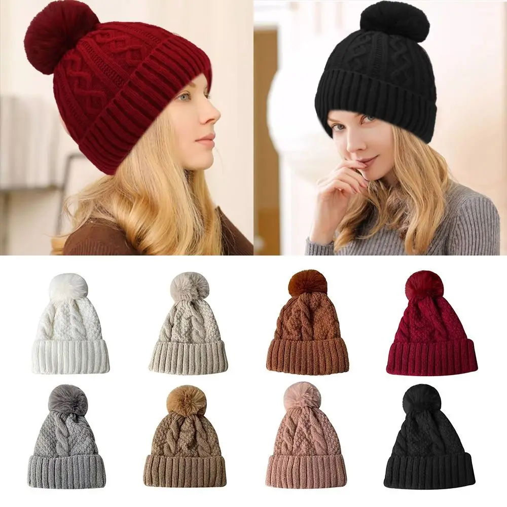 Cappelli lavorati a maglia ispessimento casual Protezioni per le orecchie antivento Cappello di lana Cappelli a cuffia tinta unita da donna