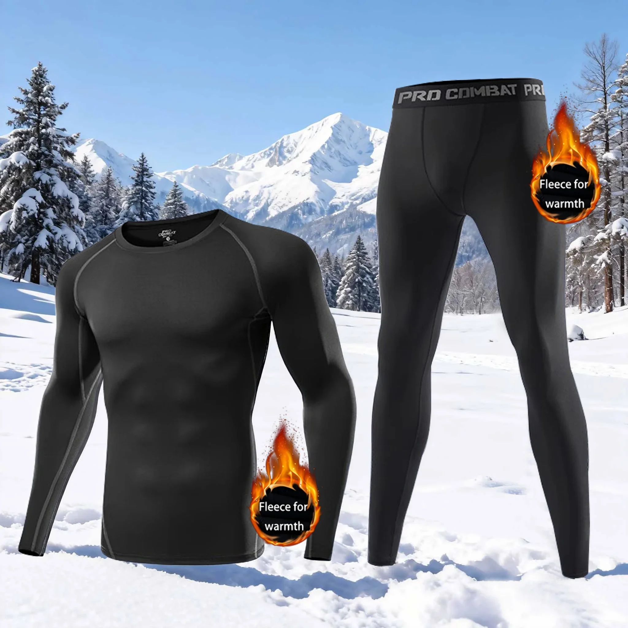 Quick drying tight fitting men's sports warm suit running fitness suit long sleeved winter high elasticity training base