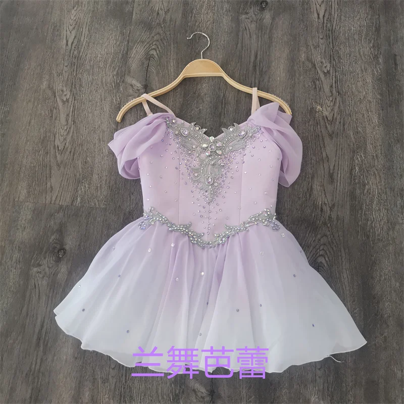 Exquisite Custom Size Kids Girls Performance Wear Modern Ballet Ombre Purple Cupid Lyrical Chiffon Dance Dress