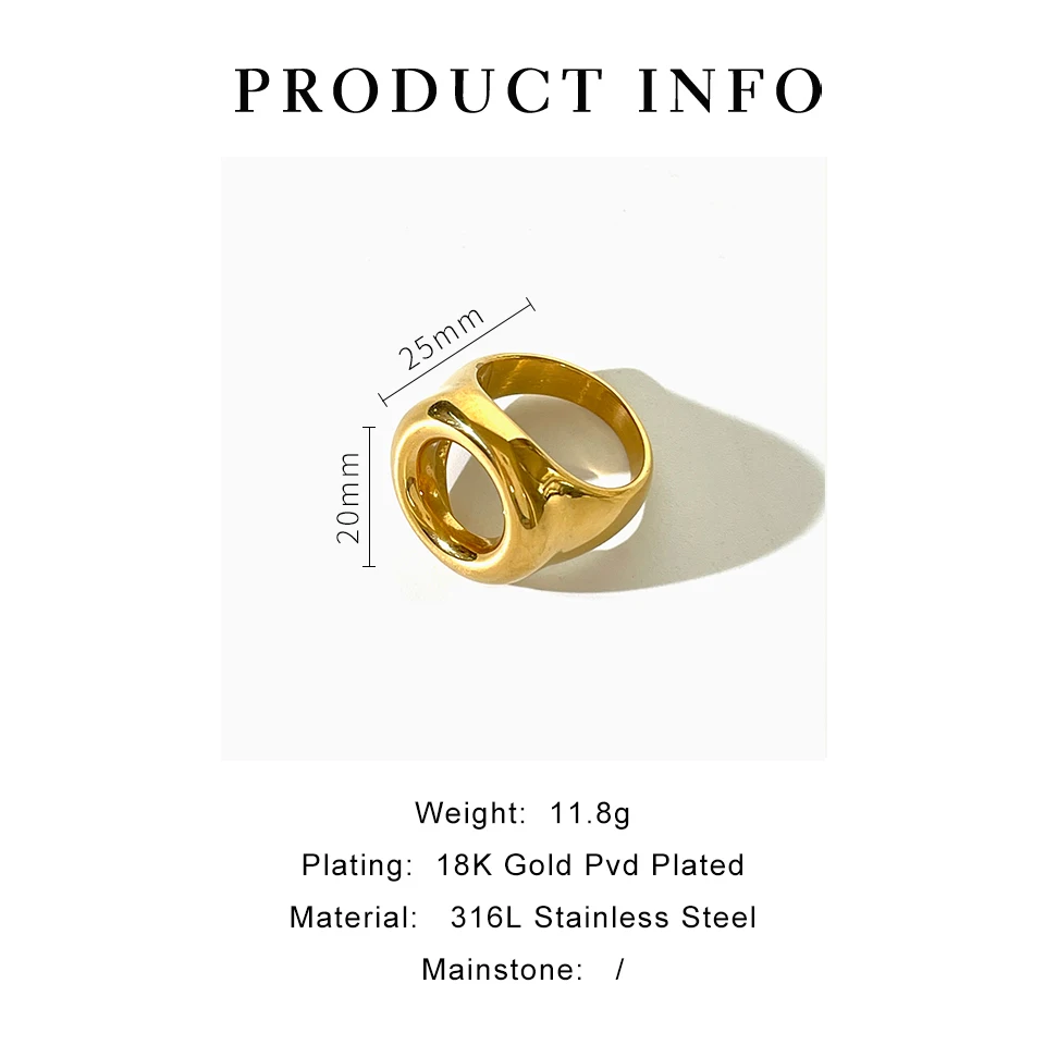 Peri\'sbox New Solid 18K Pvd Plated Chunky Statement Round Circle Ring for Womem Stainless Steel Free Tarnish Jewelry Wholesale