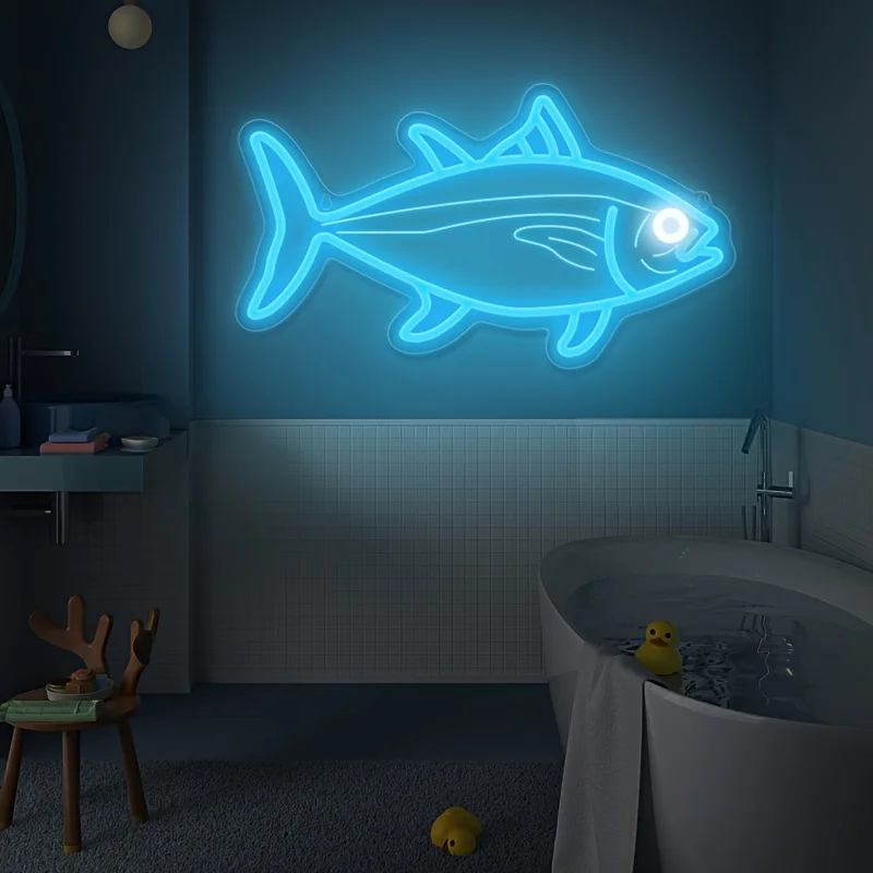Blue Fish Neon Light Tuna Neon Sign USB Adjustable Brightness for Bedroom Man Cave Home Bar Industrial Rustic Wall Decor Gift