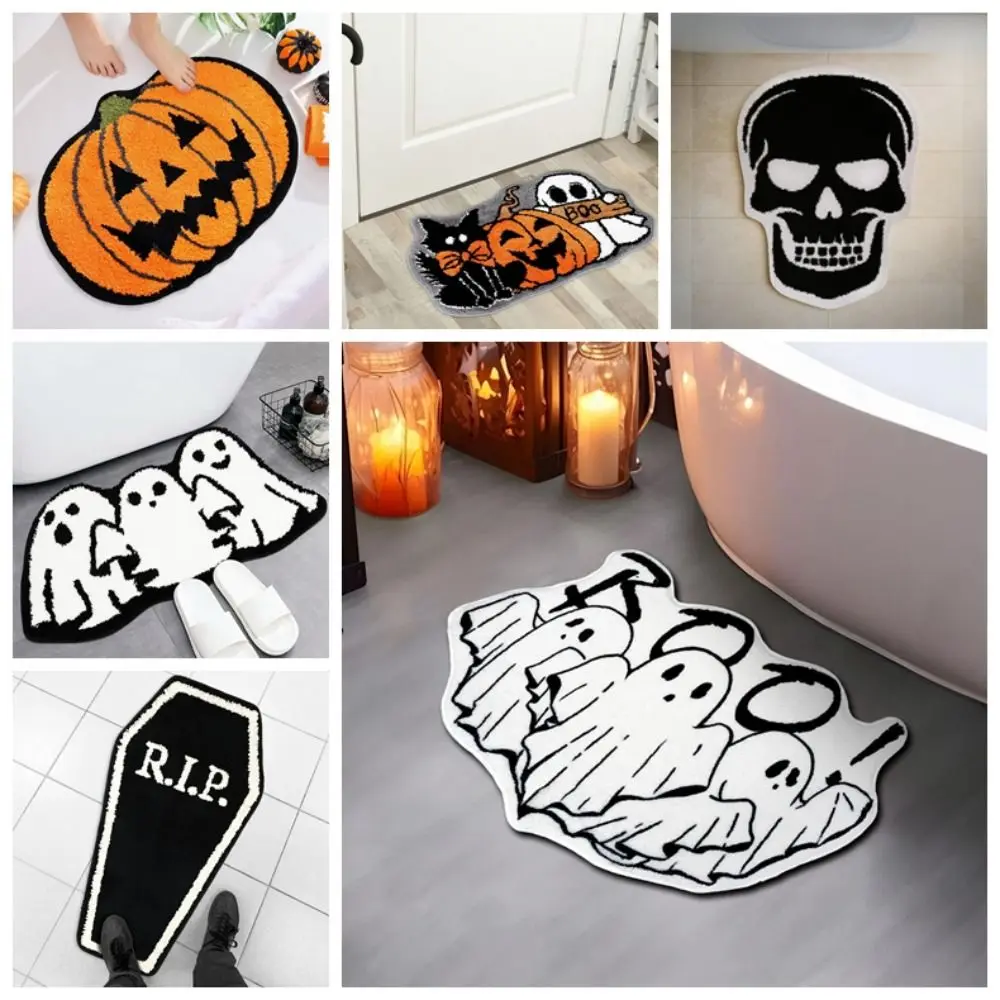 Imitation Cashmere Halloween Door Mat Skull Decoration Cartoon Bathroom Carpet Anti-slip Microfiber Bedside Floor Mat Toilet