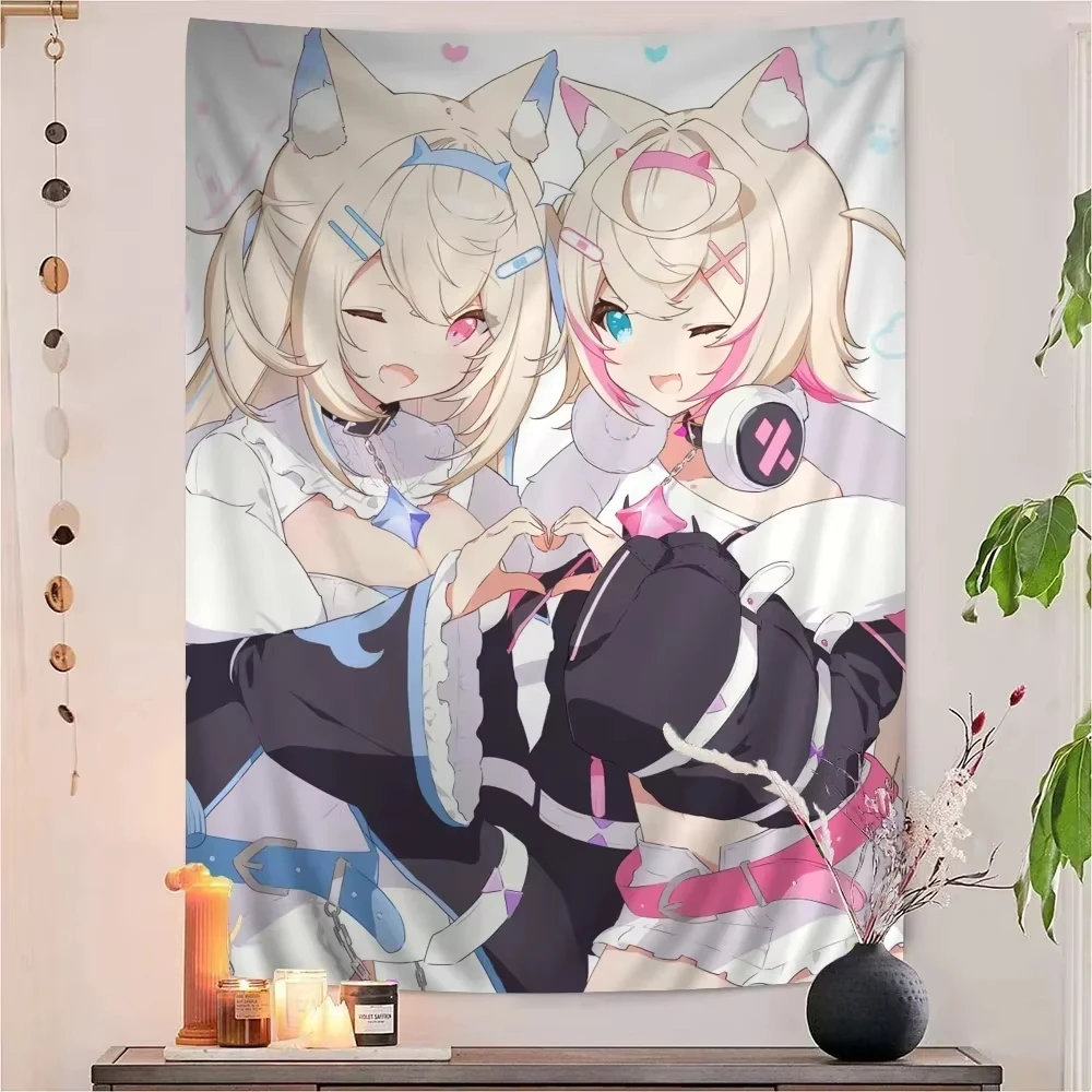 FuwaMoco Fuwawa Mococo Hololive Vtuber Kawaii Anime Tapestry Living Room Wall Art Decor Blanket Decoration Tapestry Gift