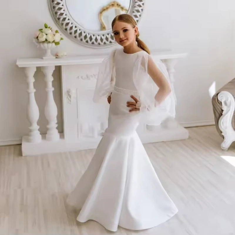 Kids Mermaid Evening Long Dress Costume Princess Gown Children Girls Performance Flower Girl Slim Fit Flattering Party Outfit