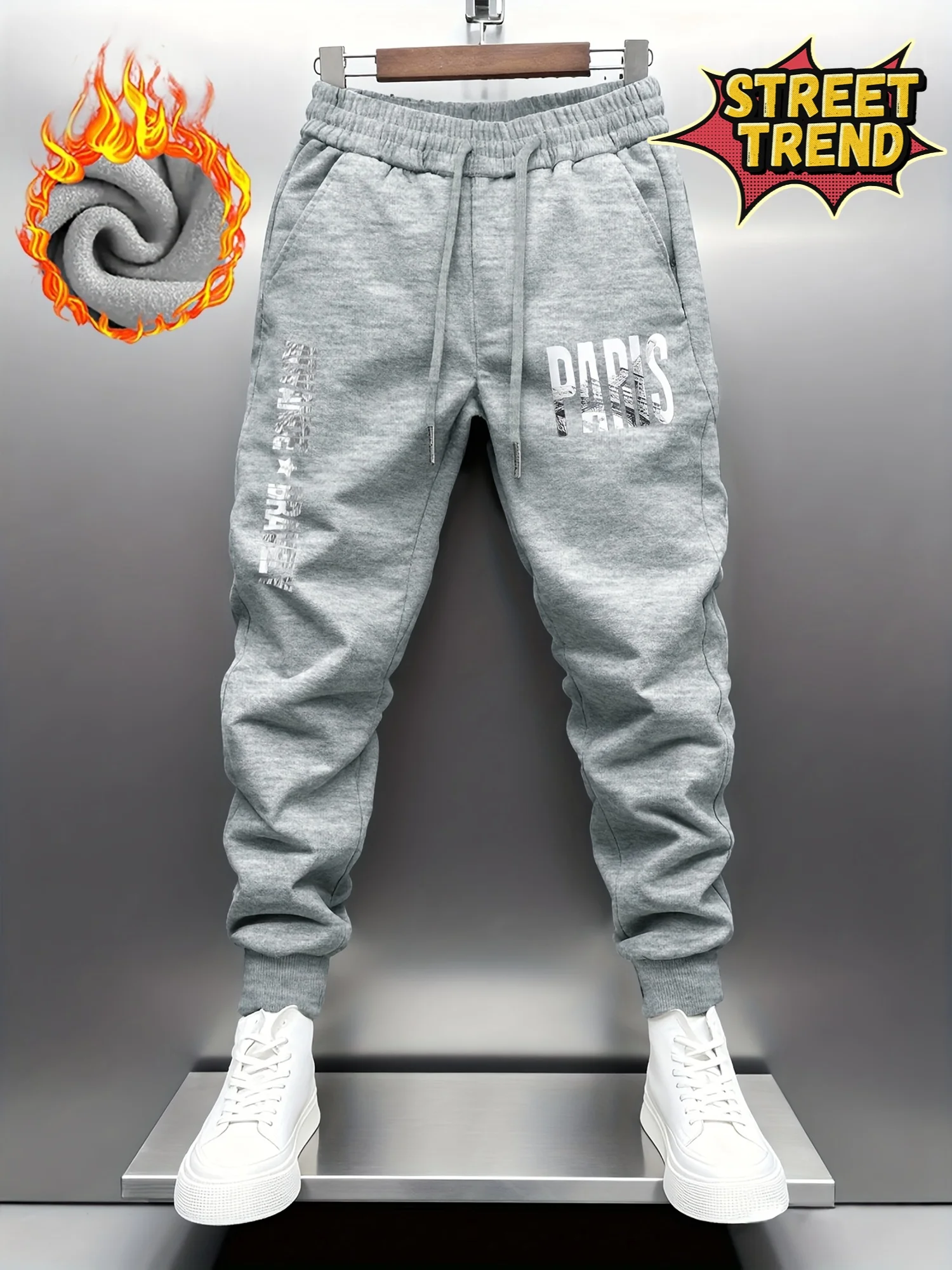 Youth street‑trend broken‑effect‑city‑letter decorative graphic dual‑leg sweatpants men hip hop sports daily jogger trousers
