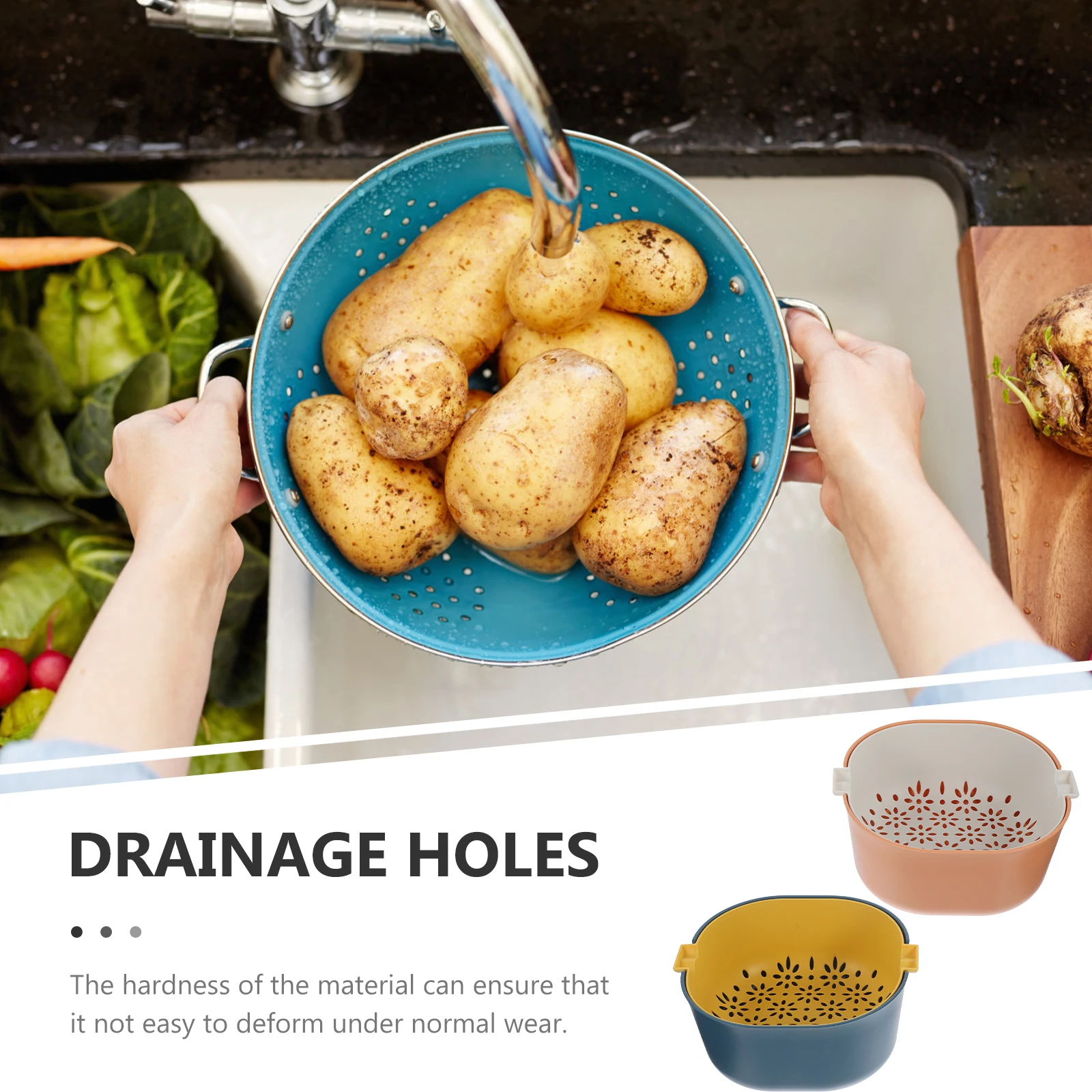 

Dual Layer Drain Fruit Kitchen Basket Colander Plastic PP Vegetable Washing Strainer Household Wear Resistant Convenient