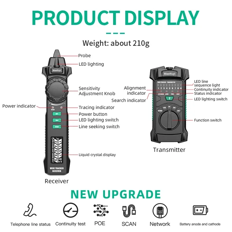 Tracker Cable LCD POE Cable Tester Toner Wire Checker Cat5 Cat6 Test Telephone/Network Cable Wire Tracker Toner Network Tool