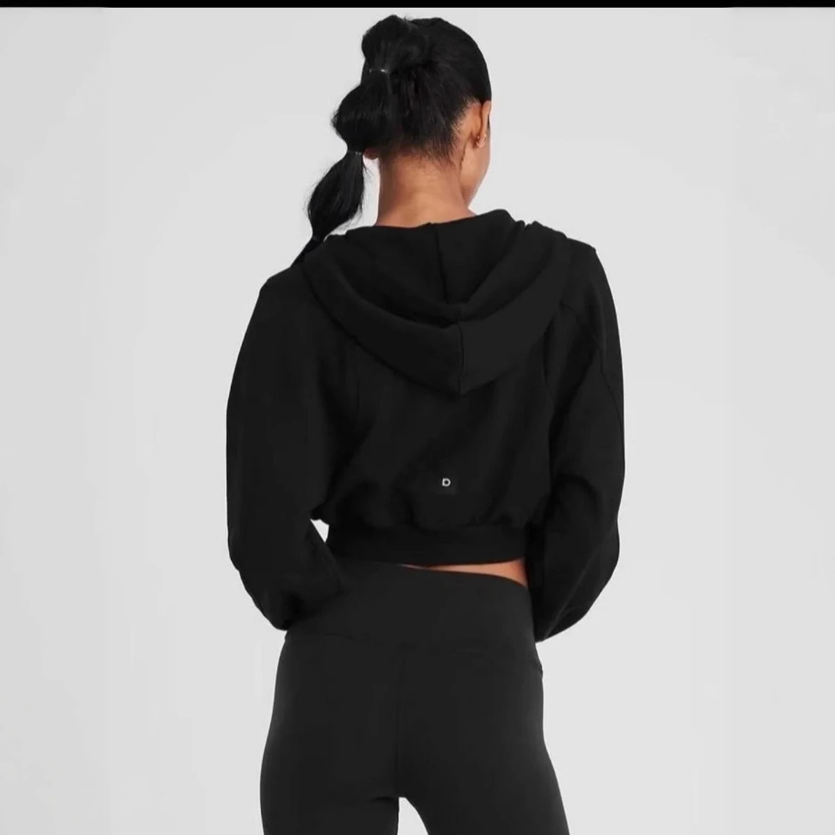 크롭 스포츠 패션 짧은 지퍼 후드 재킷, 루즈 캐주얼 가디건 스웨터