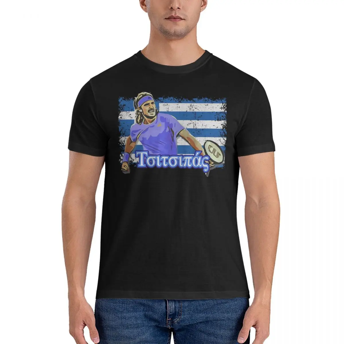 Greek Stefanos Tsitsipas Men's T Shirt Tennis Player Funny Tee Shirt Short Sleeve Crew Neck T-Shirt 100% Cotton Gift Clothing