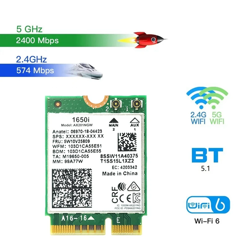 1650I AX201NGW Wifi Card 3000Mbps WIFI6 2.4G/5G Dual-Band Cnvio2 Bluetooth 5.1 Wireless Wifi Adapter For Win10/Win11