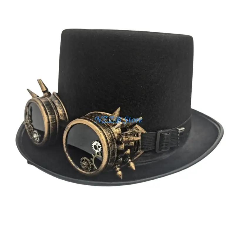 

T21F Elegant Costume Top Hat Headpiece With Mechanical Gear Rivet Studs Decoration For Adult Teens Stage Show Music Festival