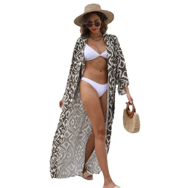 

Lightweight Printed Beach Dress Cover Up Casual Kimono Beachwear Cover Bikini Swimwear Tunic Sun Protect Resort Dress