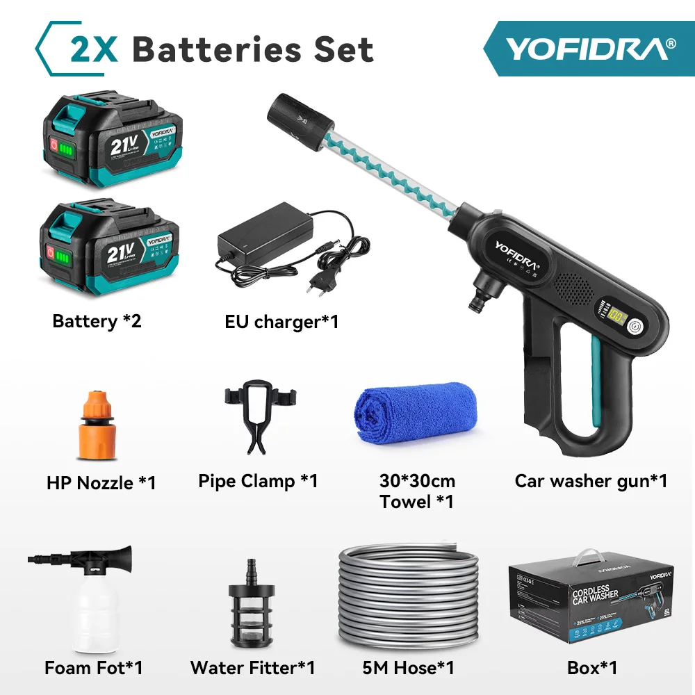 YOFIDRA 220Bar Borstelloze Hogedruk Autowaspistool 3 Versnellingen Elektrische Was- en Spuitpistool voor Makita 21V Accu